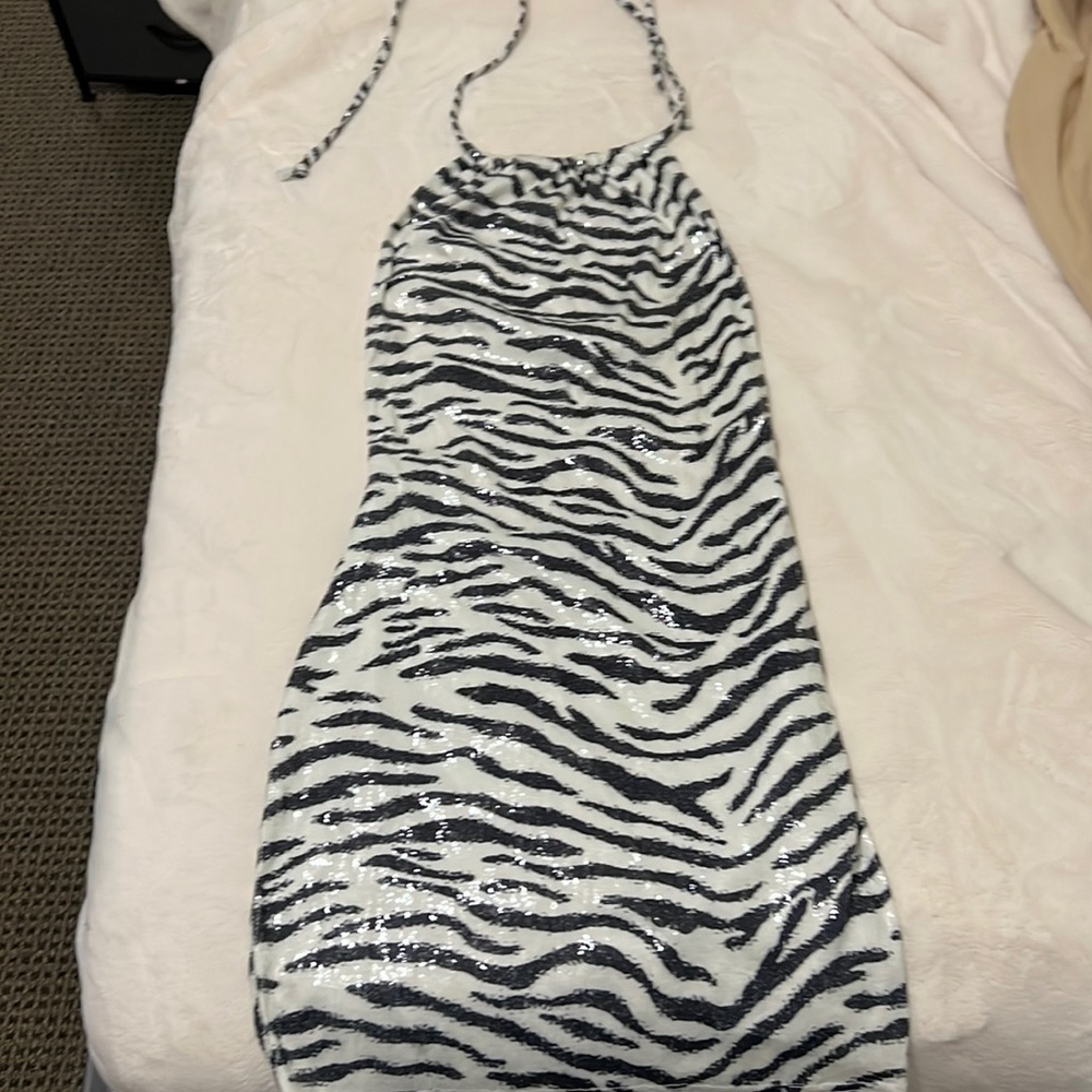 Zebra printed sequin fashion nova dress size medium